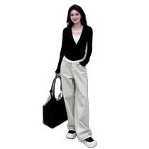 European fashion long-sleeved T-shirt sweatshirt for women spring and autumn new style versatile fake two-piece slimming bottoming top