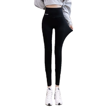 Gray cotton leggings for women autumn and winter high-waisted slimming leggings autumn pants plus velvet thickened warm cotton pants