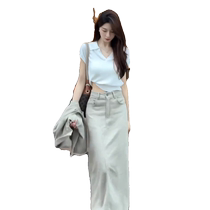 牛仔裙包臀裙a字半身裙女夏季小个子高腰显瘦垂坠感开叉长裙半裙