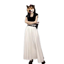 法式白色半身裙女夏季高腰显瘦a字裙梨形身材遮胯中长款百褶裙子