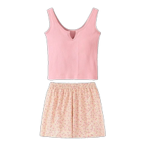 Pajamas with breast pads and straps for women summer sweet sports vest heart-shaped shorts can be worn outside pure cotton home clothes set