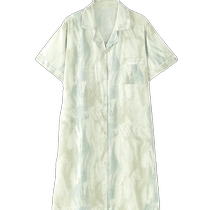 Ice silk shirt nightgown for women summer 2024 new short-sleeved mid-length skirt thin sexy pajamas for women summer home wear
