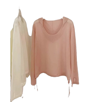 Pink ice silk sun protection blouse for women in summer thin pure desire petite hooded long-sleeved T-shirt slightly see-through tulle top