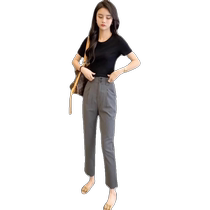 Gray suit pants for women summer new high-waist slim womens pants OL professional commuting suit pants casual nine-point cigarette pants