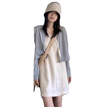 Gray ice silk sunscreen cardigan for women summer thin French shawl with suspender skirt and air-conditioning shirt blouse top