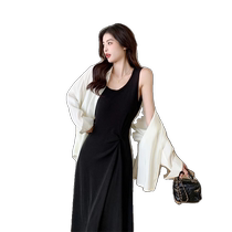 White French Tencel sunscreen shirt for women in summer thin temperament back slit shirt suspender skirt with blouse