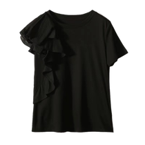 Chiffon shirt short-sleeved womens summer thin irregular ruffled pure cotton round-neck shirt covers the flesh and looks slimming and fashionable top