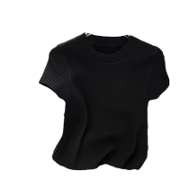 Gray ice silk knitted short-sleeved T-shirt for women in summer thin slim fit high-end temperament round neck T-shirt top