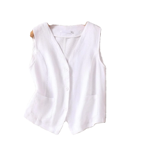 Japanese niche linen vest womens summer outer wear V-neck loose thin waistcoat cotton linen ramie sleeveless top