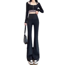 Zipper tummy control slightly flared shark pants womens outer wear autumn and winter velvet thickened high waist leggings flared pants yoga pants