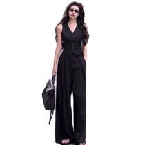 V-neck suit vest womens retro Hong Kong style high-end trousers suit short sleeves stacked vest top