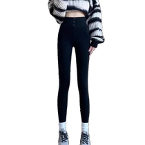 Three-button shark pants for womens outer wear in autumn and winter plus velvet and thickened high-waisted little black pants tight-fitting butt-lifting Barbie pants and leggings