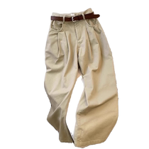 White pleated jeans for women spring and autumn 2024 new high-waisted straight loose trousers casual versatile wide-leg pants