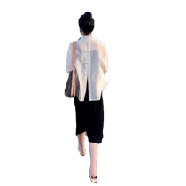 High-end Tencel sunscreen shirt for women in summer thin ice silk white shirt with suspender skirt and blouse top