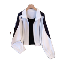 Black and white contrasting ice silk sun protection jacket for women in summer thin breathable fashionable and age-reducing versatile short top
