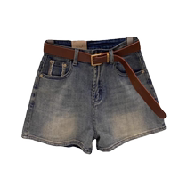 Retro denim shorts for women summer new large size high-waist elastic slimming A-line wide-leg pants for small people hot pants