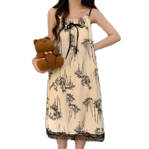 Womens Summer 2024 New Loose Cotton Silk Maternity Pajamas with Breast Pads and Suspenders Pajamas Comfortable Home Clothes Can Be Weared Outside