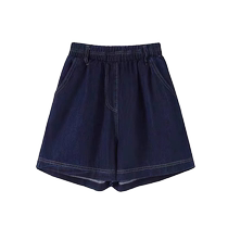 Dark blue elastic waist denim shorts for women summer thin large size high waist loose a-line wide leg mid-length pants