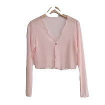 Pink chiffon sun protection cardigan for women summer thin shawl with skirt straps and waistcoat short tulle top