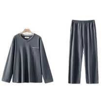 Modal pajamas mens autumn and winter long-sleeved v-neck 2024 new spring and autumn wearable home wear set