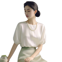 French white puff-sleeved chiffon shirt for women in summer thin and elegant loose-fitting stylish short-sleeved top