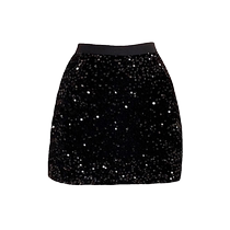 Velvet sequined skirt for women spring and autumn elastic waistband hip skirt gray heavy industry glittering high waist a-line skirt