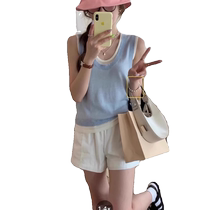 Fake two-piece red knitted camisole womens inner wear summer design niche layered waistcoat sleeveless top