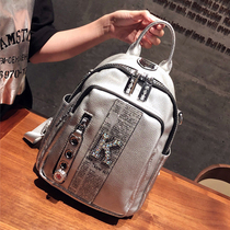 Hong Kong trendy brand leather diamond-encrusted shoulder bag female Korean fashion all-match dual-use small backpack bag soft leather personality casual