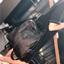 Hong Kong trendy brand leather fashion backpack female Korean version of the dual-use backpack soft leather large capacity travel bag Western personality