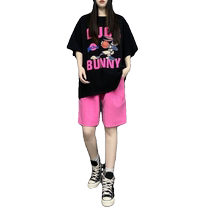 Trendy brand European large size 2-300 pounds short-sleeved T-shirt five-point shorts suit womens summer casual sports two sets ins