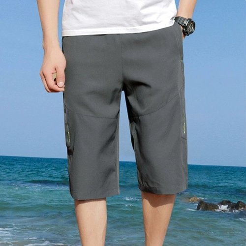 Летние черные легкие и тонкие шорты, дышащие штаны для отдыха, для мужчины среднего возраста