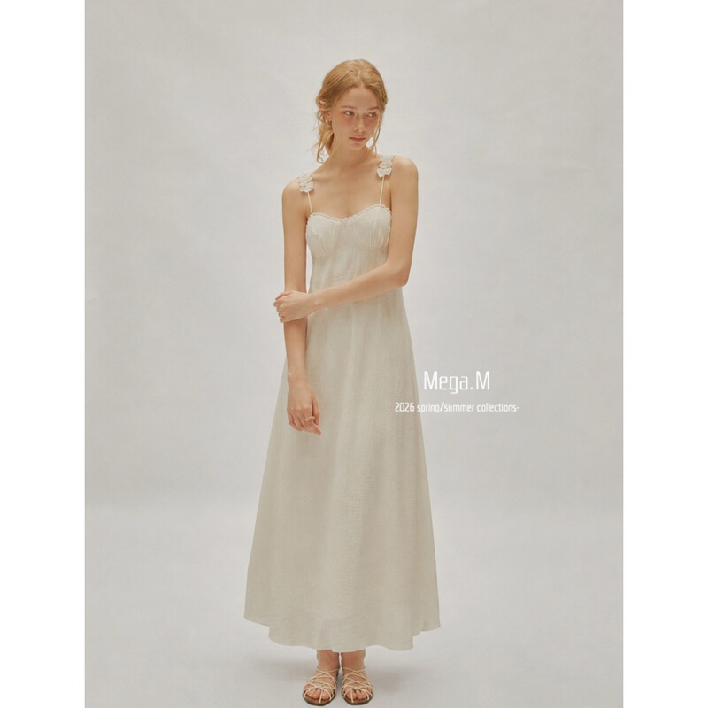 Margemeng Light Luxury High-End Floral Strap Dress Women's 2026 Summer New Textured Long Dress
