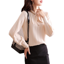 Gentle breeze tie top autumn and winter new design elegant goddess style slimming loose long-sleeved sweater