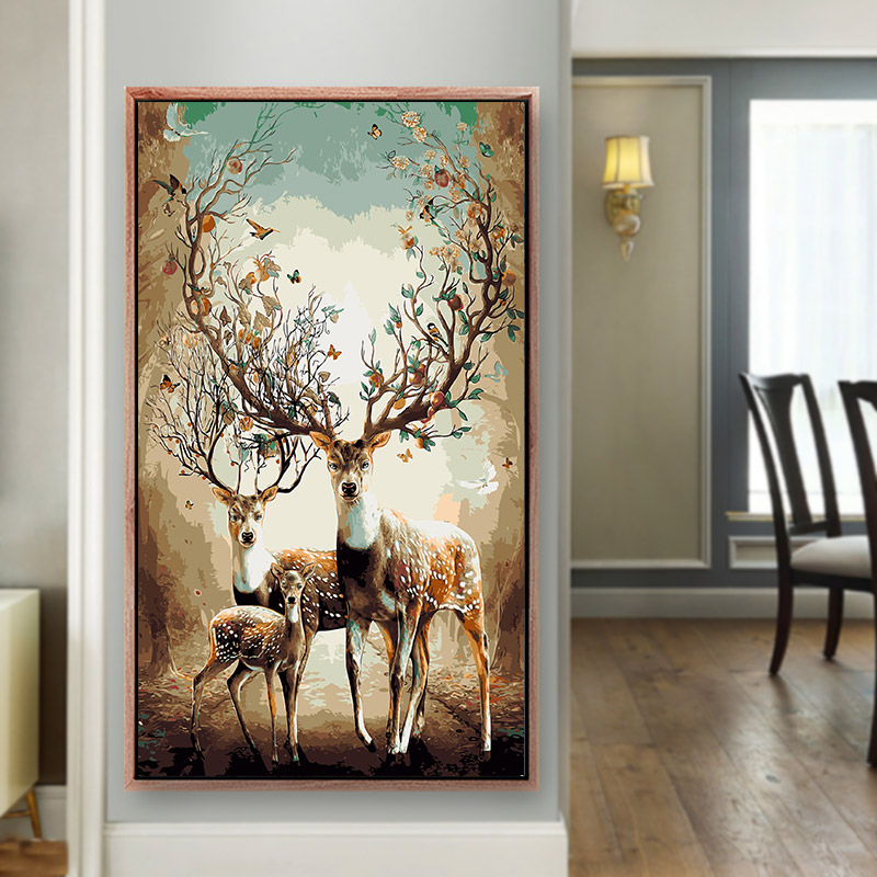 diy digital oil painting Nordic style hand-painted coloring living room scenery deer coloring hand-filled oil painting decorative painting