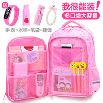 Childrens schoolbag shoulders light female first and second grades 346 to reduce the burden of primary school students canvas girls girls net red