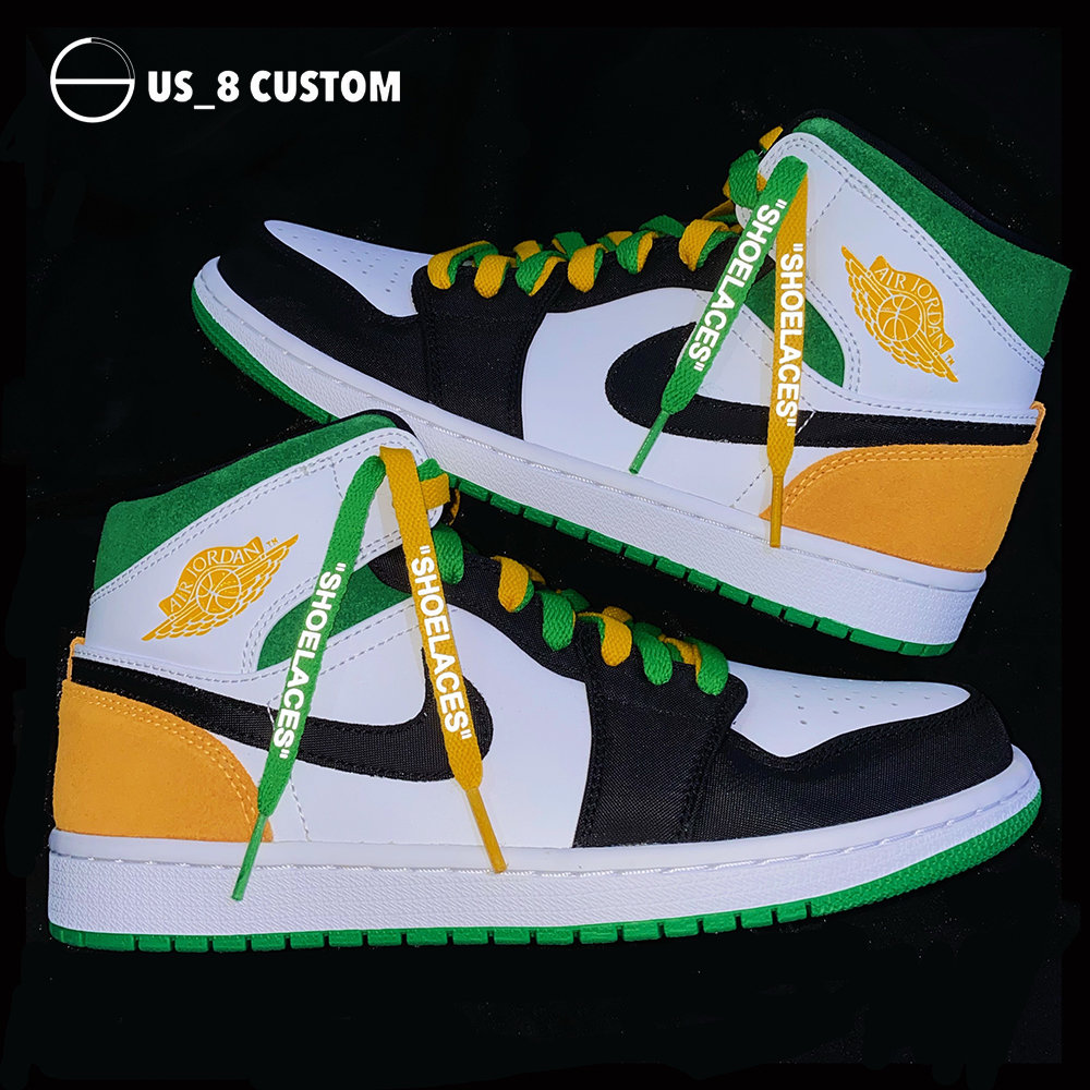 Adapted Nike Nike AF1 Dye Air Force 1 Bicolor Mandarin Duck aj1 white green orange pioneers fluorescent yellow laces
