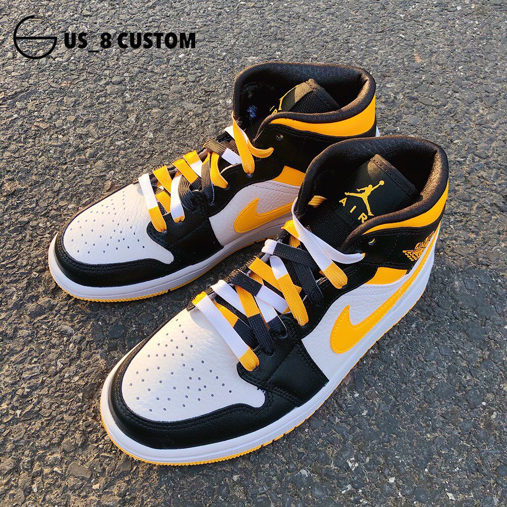 Adapt Nike Nike AF1 Air Force One AJ1mid dead heartad para black and white yellow acc tricolour splicing shoestring