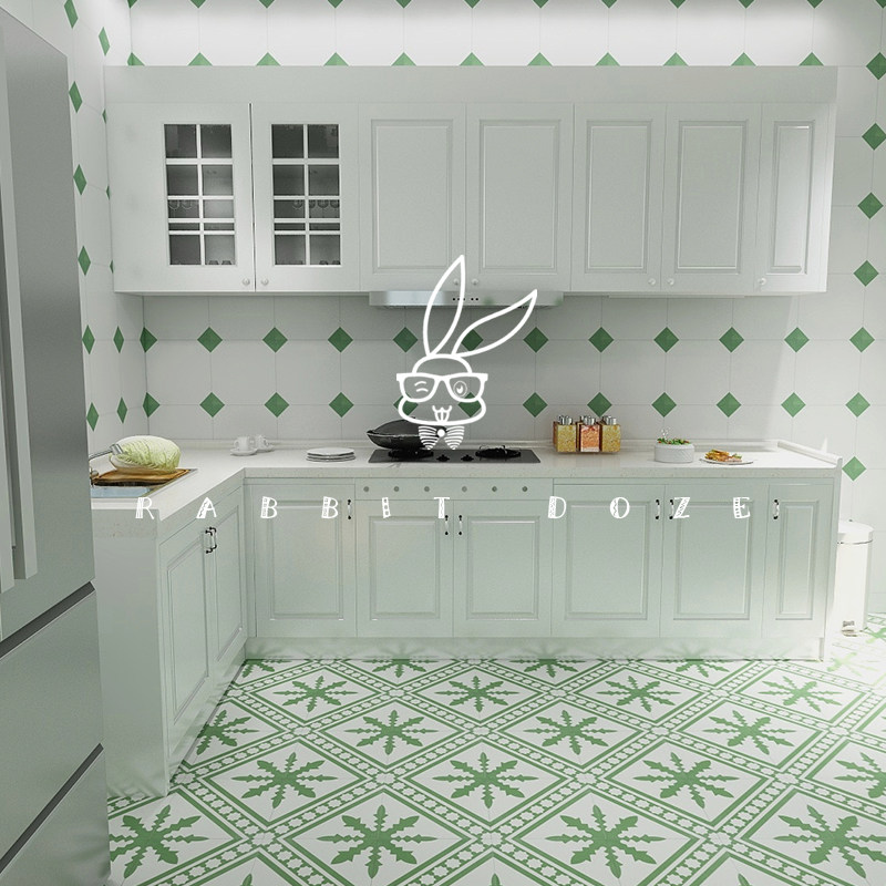 Fresh Nordic Wind Green Geometric Patterns Folk Juku Bar Background Wall Brick Living Room Balcony Wall Brick floor tiles 300300