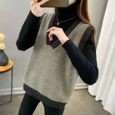 Knitted vest women 2021 New Korean version of loose vneck sweater vest simple joker horse jacket jacket