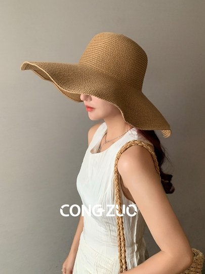 High-end version of straw hat for women with large brim, summer sun protection, UV protection, vacation seaside sun hat, straw hat