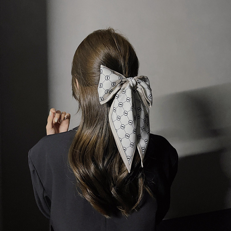 CZ original design high-end light luxury silk scarf hair band net celebrity temperament hair ring streamer silk satin hair headdress