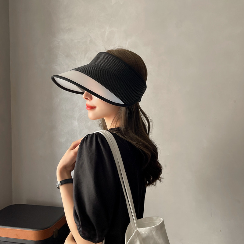 CZ Original Splicing Raffi Grass Airtop Hat Han Edition Large Hat Peak Anti UV Sun Protection Hat Grass Hat Woman