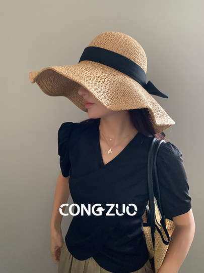 Cz/Original Straw Hat for Women, Summer Straw Paper Hat for Women with Large Head Circumference, Makes Face Look Smaller, Beach Sunshade and Sun Protection Hat