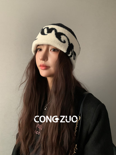 Original pile hat for women winter new ear protection warm wool knitted hat showing face small big head circumference cold hat