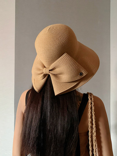 Классическая соломенная шляпа с бантом для женщин, лето 2025, новая рыбацкая шляпа с большими полями, открывающая лицо, небольшой солнцезащитный козырек, солнцезащитная шляпа