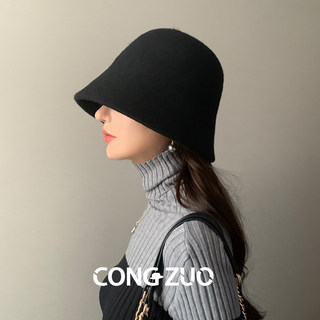 One-Piece Wool Fisherman Hat for Women, Winter Bucket Hat That Makes the Face Look Smaller, New Style Woolen Large Head Circumference Bucket Hat