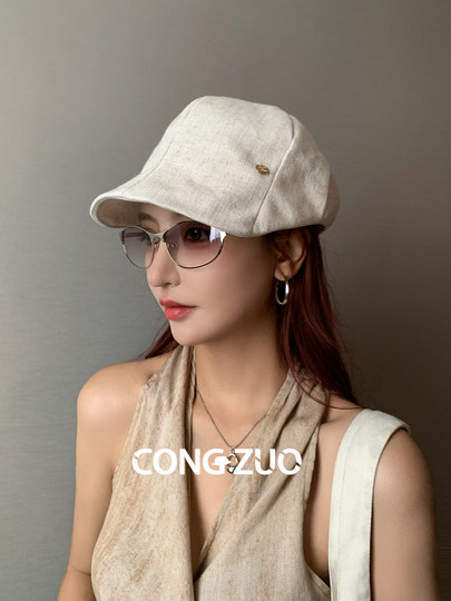 Designer-Vorwärtshut, Damen-Baumwolle und Leinen, dünne Entenkappe, Sommer, atmungsaktiver Sonnenschutz, Retro, vielseitige Enten-Baskenmütze