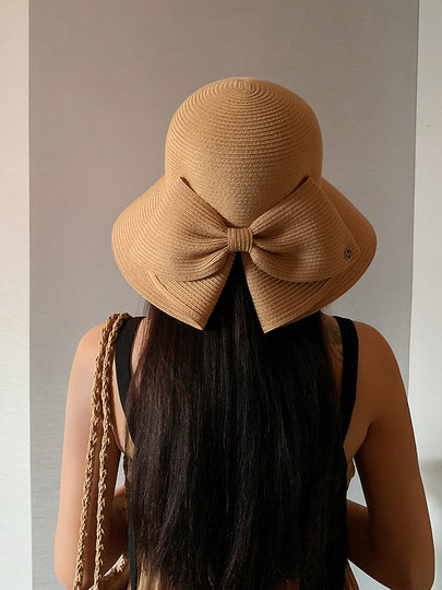 Классическая соломенная шляпа с бантом для женщин, лето 2025, новая рыбацкая шляпа с большими полями, открывающая лицо, небольшой солнцезащитный козырек, солнцезащитная шляпа