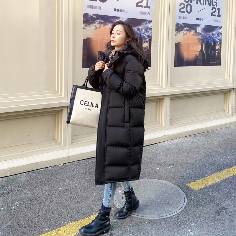Goose down clothes 2021 The new down dress lady's medium long version thickened overknee cap winter workout winter dress jacket