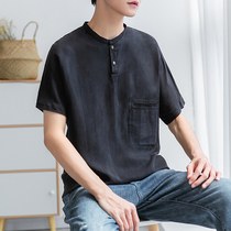 Ice silk T-shirt Mens Short Sleeve Summer Loose Thin Breathable Half Sleeve Trend Quick Dry Tencel 5 Half sleeve Clothes